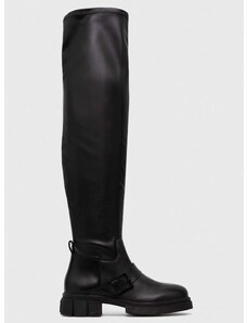 Čizme Tommy Hilfiger STRETCH MONOCHROMATIC LONGBOOT za žene, boja: crna, s platformom, FW0FW07611