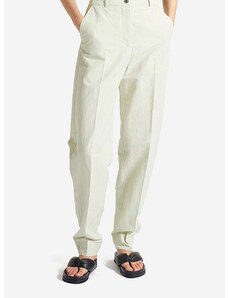 Hlače s dodatkom lana Wood Wood Courtney Mini Stripe Trousers boja: zelena, ravni kroj, visoki struk, 12211600.5291-PASTELG