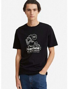 Pamučna majica Wood Wood X Garfield boja: crna, s tiskom, 30045702.2222-BLACK