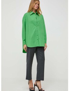 Košulja Patrizia Pepe za žene, boja: zelena, relaxed, s klasičnim ovratnikom