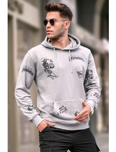 Madmext Dyed Gray Printed Hoodie Sweatshirt 5895