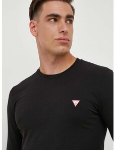 Majica dugih rukava Guess za muškarce, boja: crna, bez uzorka