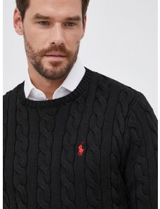 Pamučni pulover Polo Ralph Lauren za muškarce, boja: crna
