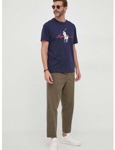 Pamučna majica Polo Ralph Lauren boja: tamno plava, s tiskom