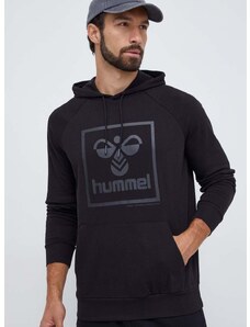 Dukserica Hummel za muškarce, boja: crna, s kapuljačom, s tiskom