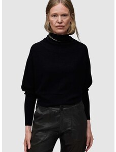 Vuneni pulover AllSaints RIDLEY CROP za žene, boja: crna, s dolčevitom