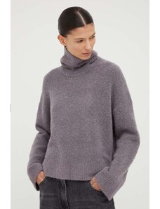 Vuneni pulover Samsoe Samsoe za žene, boja: siva, topli, s dolčevitom