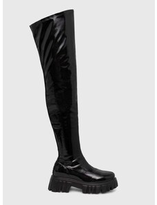 Čizme Buffalo Lion Overknee za žene, boja: crna, s platformom, 1220020