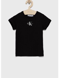 Dječja pamučna majica kratkih rukava Calvin Klein Jeans boja: crna