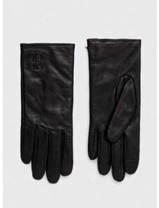 Kožne rukavice HUGO za žene, boja: crna