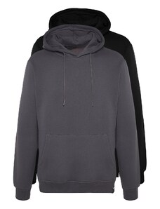 Trendyol 2-Pack Black-Grey Basic Regular/Normal Fit Hooded Fleece Inner Sweatshirt