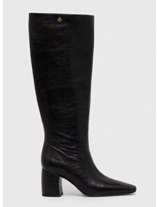 Kožne čizme Tory Burch BANANA TALL BOOT za žene, boja: crna, s debelom potpeticom, 154529-006