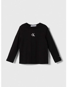Dječja pamučna majica dugih rukava Calvin Klein Jeans boja: crna