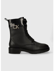 Čizme Calvin Klein RUBBER SOLE COMBAT BOOT W/HW za žene, boja: crna, ravni potplat, HW0HW01717