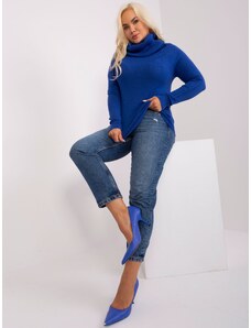 Fashionhunters Cobalt blue plus-size sweater with a flowing turtleneck