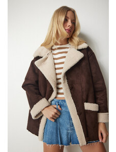 Happiness İstanbul Women's Brown Shearling Suede Coat