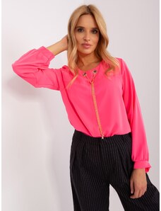 Fashionhunters Fluo pink formal blouse with long sleeves