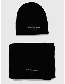 Pamučna kapa i šal Calvin Klein Jeans boja: crna