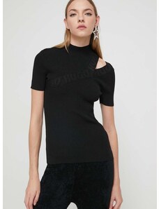 Majica kratkih rukava HUGO za žene, boja: crna, s poludolčevitom