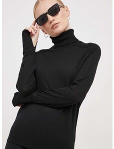 Vuneni pulover Calvin Klein za žene, boja: crna, lagani, s dolčevitom