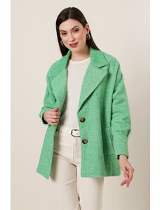 By Saygı Oversize Line Stamped Jacket s džepovima s rukavima od manžete, zelena