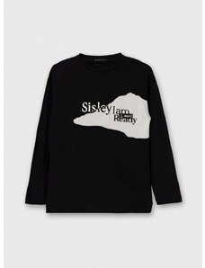 Dječja pamučna majica dugih rukava Sisley boja: crna, s tiskom