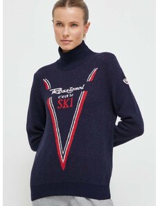 Vuneni pulover Rossignol za žene, boja: tamno plava, s poludolčevitom