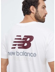 Pamučna majica New Balance za muškarce, boja: bež, s tiskom