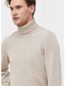Vuneni pulover Marc O'Polo za muškarce, boja: bež, s dolčevitom