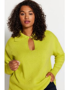 Trendyol krivulja zelena prednja detaljna pletenina džemper
