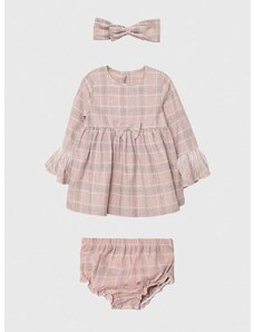 Pamučna haljina za bebe Jamiks boja: ružičasta, mini, širi se prema dolje