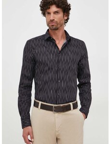 Pamučna košulja Sisley za muškarce, boja: crna, slim, s klasičnim ovratnikom