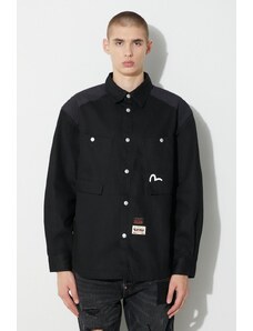 Traper jakna Evisu Seagull and Slogan Print za muškarce, boja: crna, za prijelazno razdoblje, 2EAHTM3SJ8004LFCT