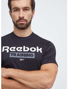 Majica kratkih rukava za trening Reebok boja: crna, s tiskom
