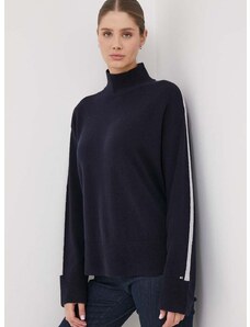 Vuneni pulover Tommy Hilfiger za žene, boja: tamno plava, s poludolčevitom