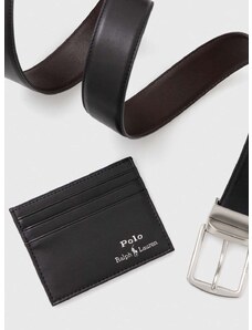 Kožni remen i etui za kartice Polo Ralph Lauren boja: crna