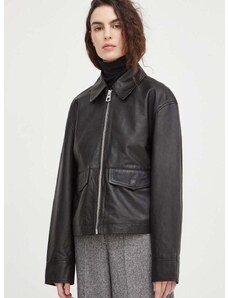 Kožna jakna Marc O'Polo za žene, boja: crna, za prijelazno razdoblje