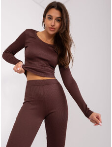 Fashionhunters Dark brown casual set with flared trousers