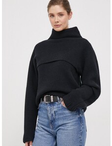 Vuneni pulover Calvin Klein za žene, boja: crna, topli, s dolčevitom