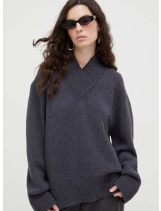 Vuneni pulover Lovechild za žene, boja: siva