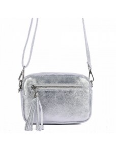 Luksuzna Talijanska torba od prave kože VERA ITALY "Silvera", boja srebrnast, 15x19cm