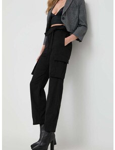 Pamučne hlače Pinko boja: crna, ravni kroj, visoki struk