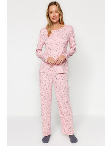 Trendyol Pink Galaxy Pattern T-shirt-Pants and Knitted Pajamas Set