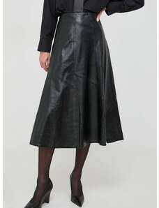 Kožna suknja Ivy Oak boja: crna, midi, širi se prema dolje