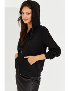 Cool & Sexy Cool i seksi ženska crna znojna jakna s kapuljačom s patentnim zatvaračem, DY705
