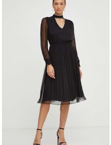 Svilena haljina Nissa boja: crna, midi, širi se prema dolje