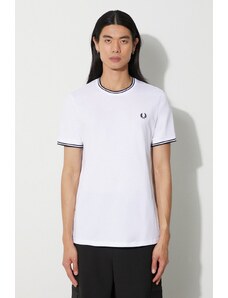 Pamučna majica Fred Perry za muškarce, boja: bijela, s aplikacijom, M1588.100