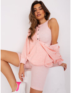 Fashionhunters Light pink melange casual set with sweatshirt