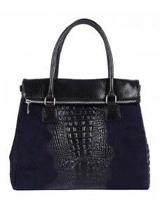 Luksuzna Talijanska torba od prave kože VERA ITALY "Targala", boja tamnoplava, 26x35cm