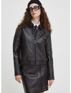 Kožna jakna The Kooples za žene, boja: crna, za prijelazno razdoblje